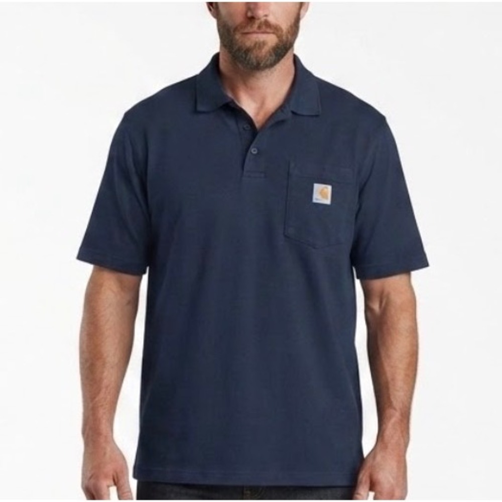 Carhartt Mens Loose Fit Midweight Pocket Polo Shirt Navy Blue Original Fit L